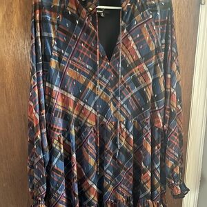 Colorful Plaid Long Sleeve Dress